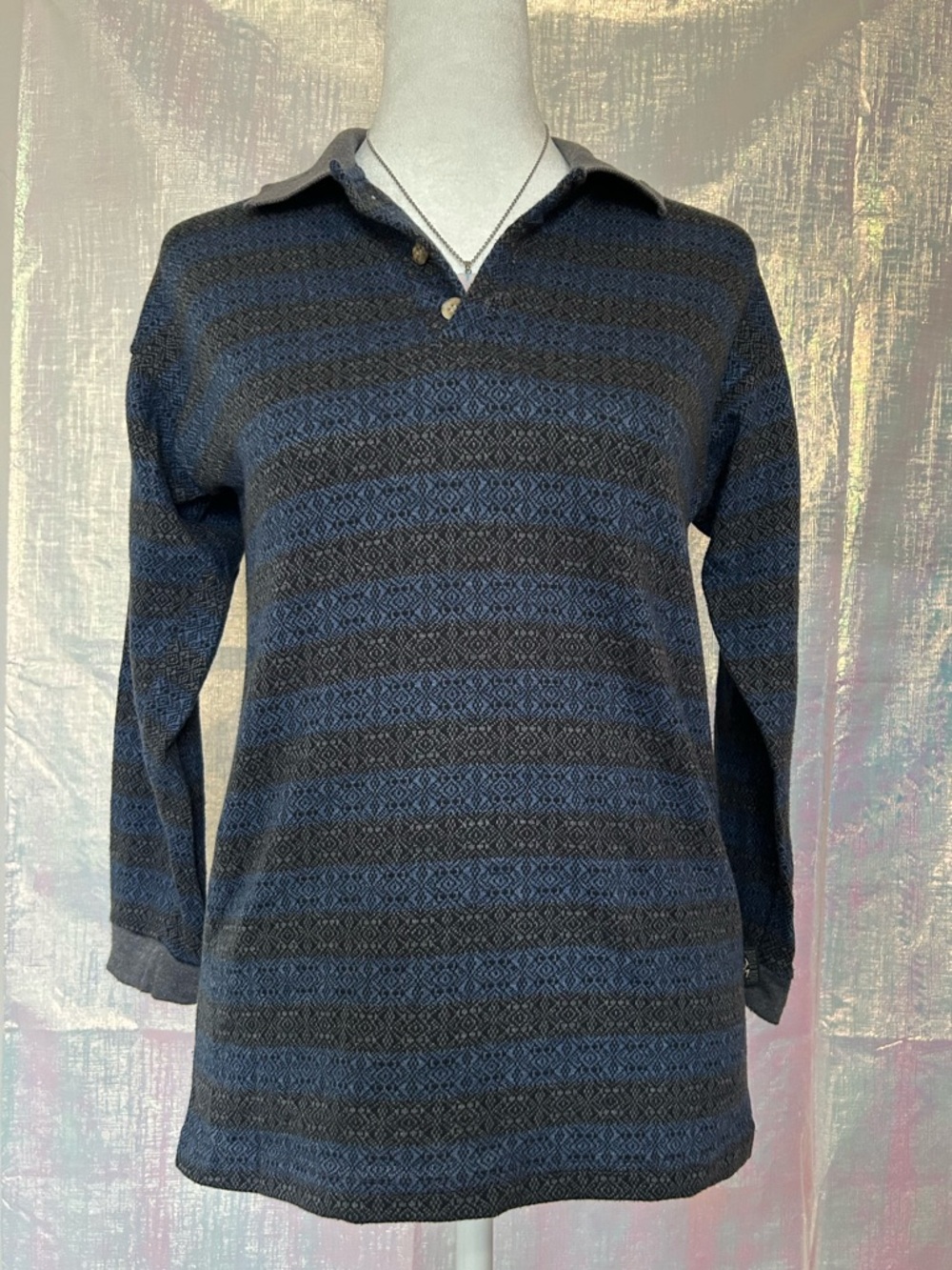 Vintage 90s Preppy Bugle Boy Charcoal and Black Knit Polo. Size S.